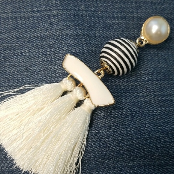 White and Blue Nautical Tassel Earrings - Picture 6 of 7